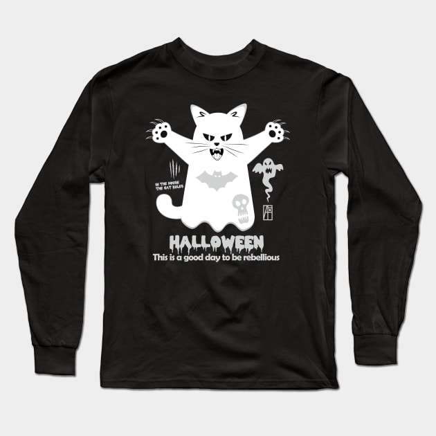 CAT rules - This is a good day to be rebellious for Halloween Long Sleeve T-Shirt by ArtProjectShop